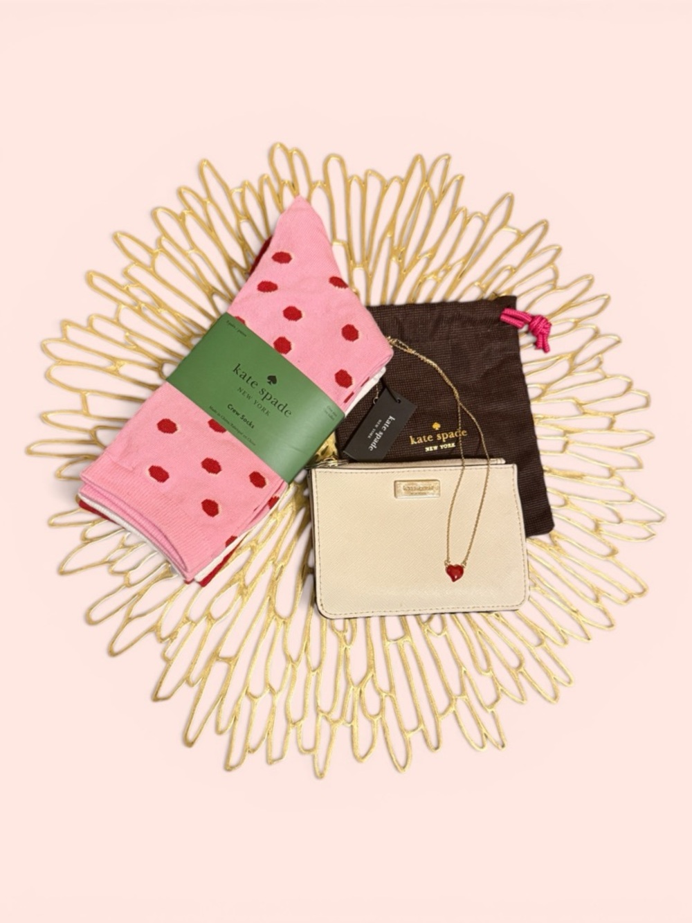 kate spade Mother’s Day Bundle Heart Necklace Socks Card Holder